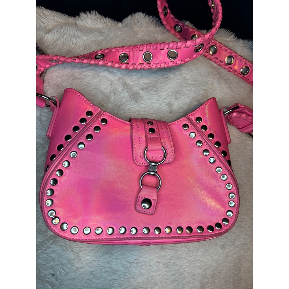 Urban Outfitters Pink Iridescent Studded Shoulder Bag Y2K Metallic Buckle Strap